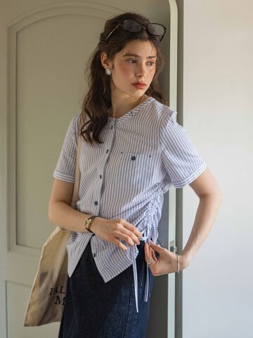 DA_Dyed striped cinched blouse_2color