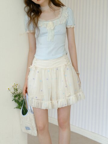 Cest_Star embroidered mesh mini skirt