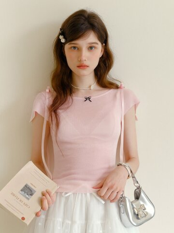 Cest_Ribbon shoulder cut-out top