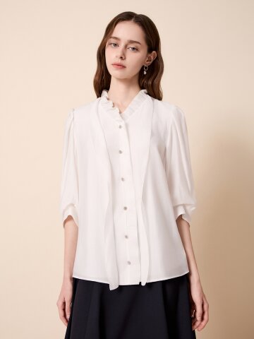 프릴넥 패널 블라우스 