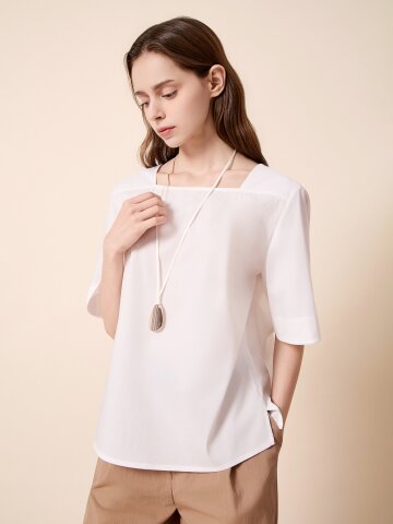 솔리드 스퀘어넥 블라우스 (WHITE)