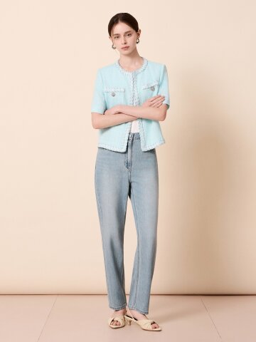 로고 라벨 테이퍼드 데님 팬츠 