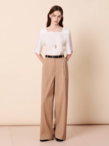 드라이 원 턱 와이드 팬츠 (BEIGE)