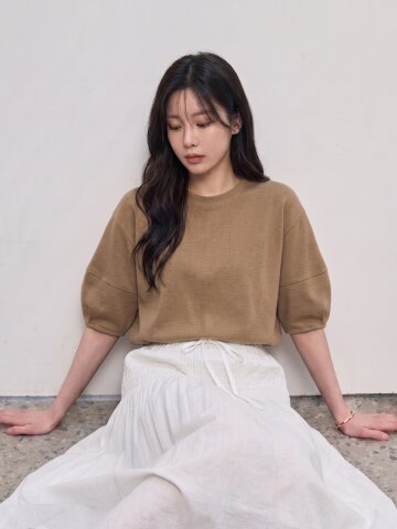 코튼 로고 자수 스티치 티셔츠 