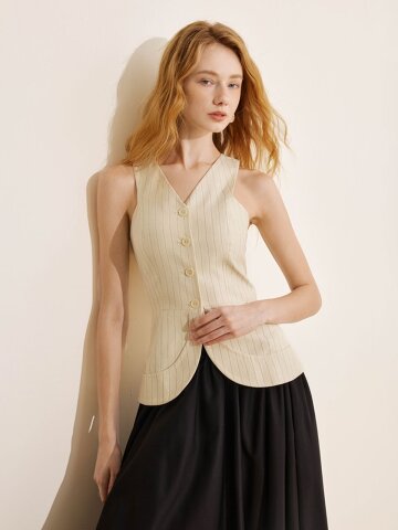 YY_V-neck simple striped vest