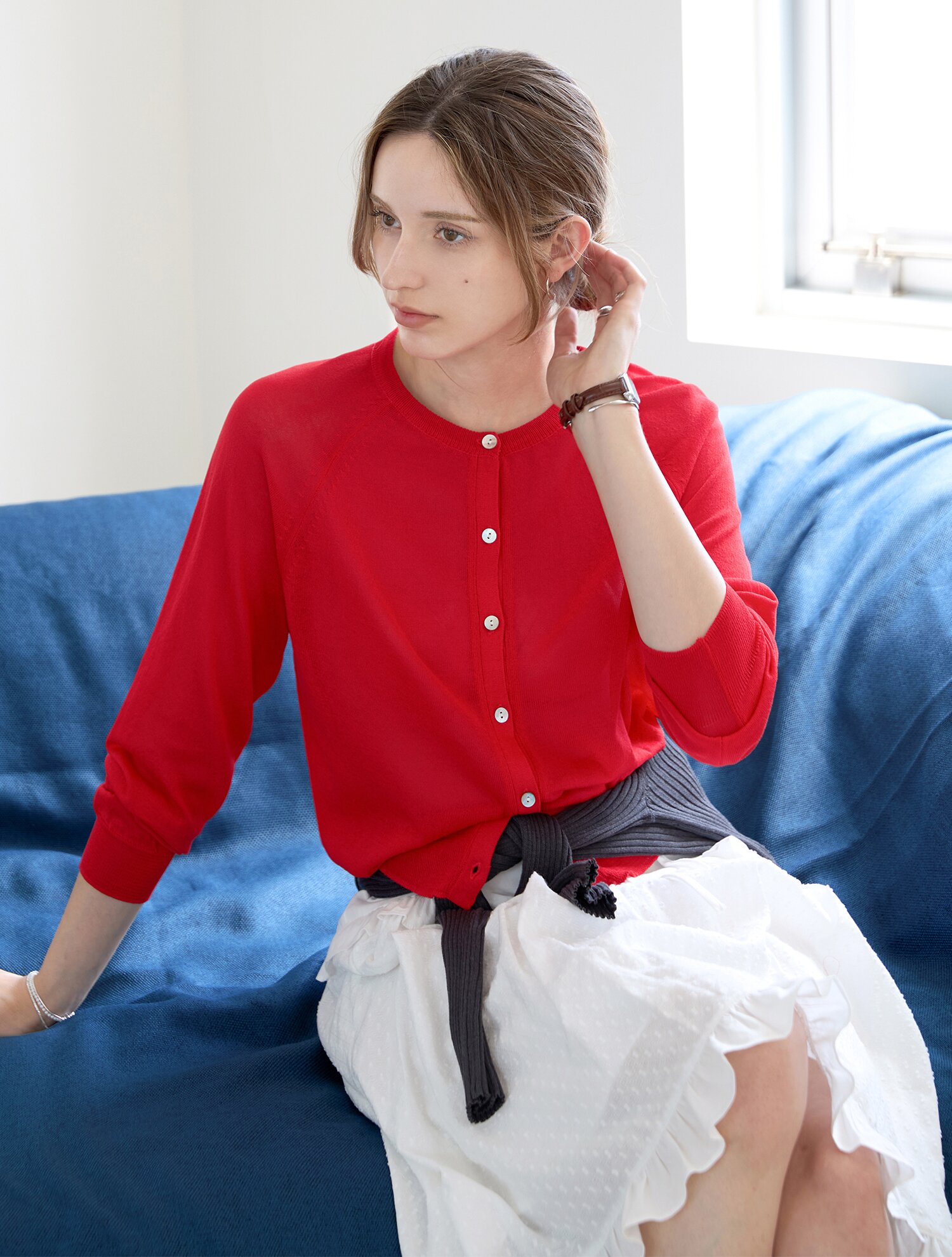 브리즈 컬러 라운드가디건 RED