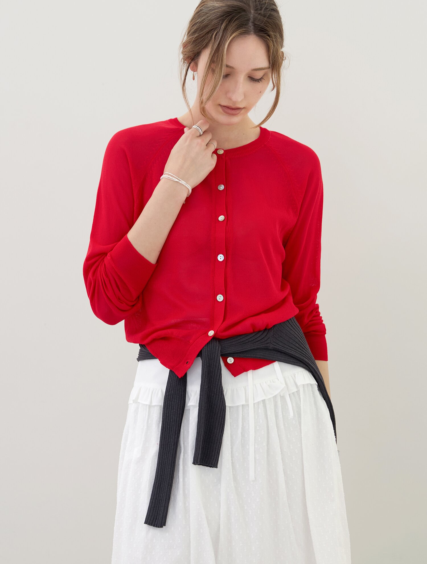 브리즈 컬러 라운드가디건 RED