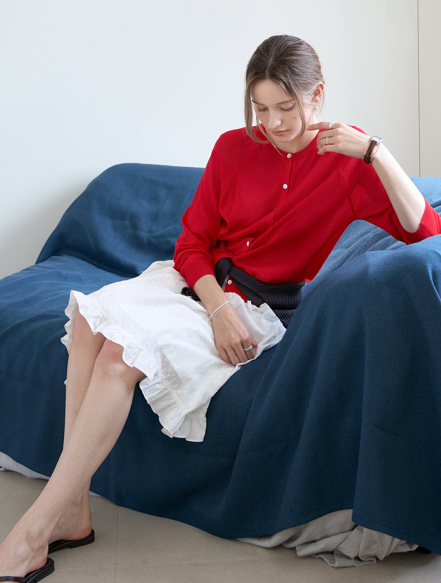 브리즈 컬러 라운드가디건 RED