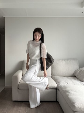 린넨 투턱 백 밴딩 와이드 팬츠 (WHITE)