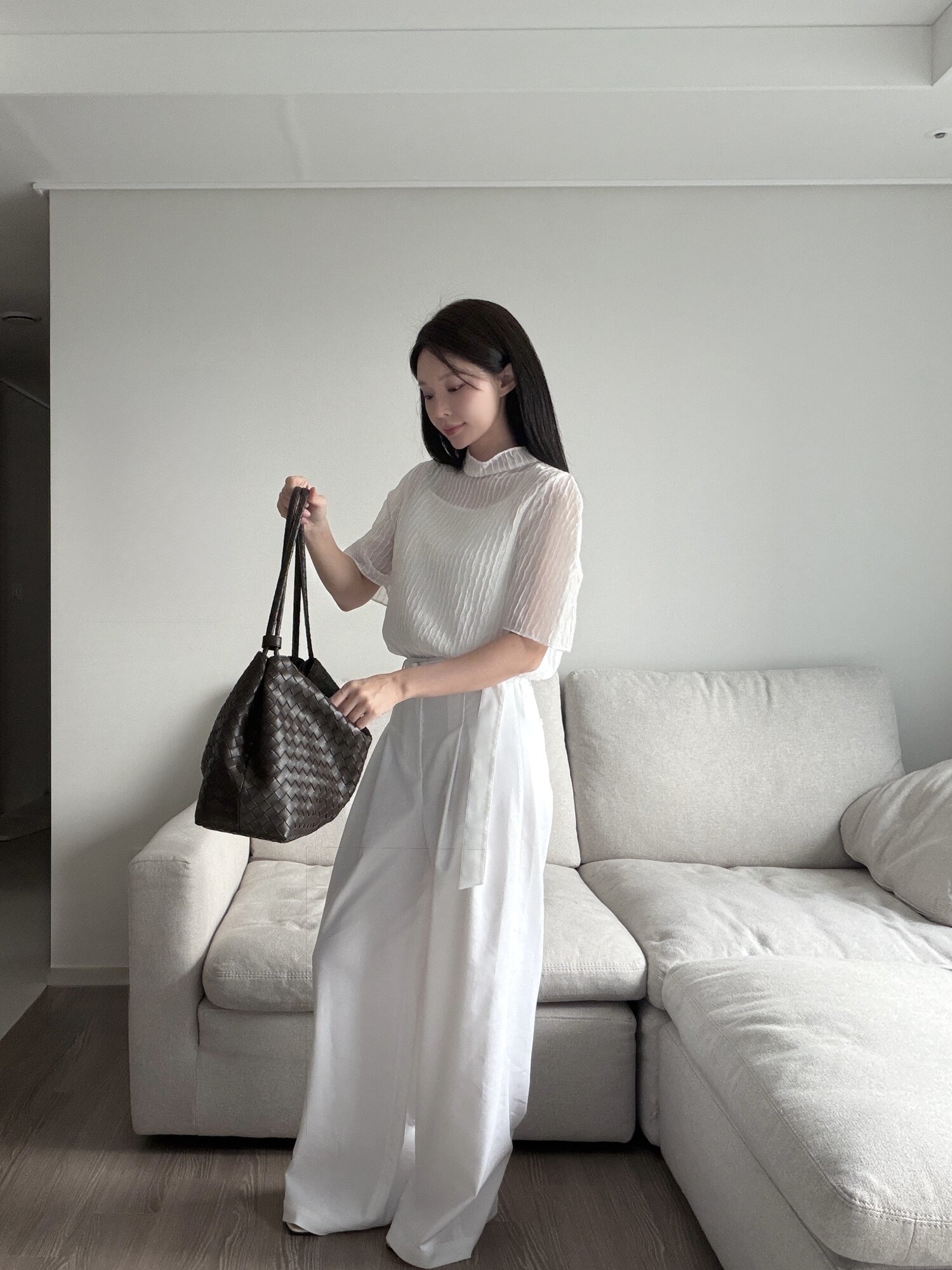 린넨 투턱 백 밴딩 와이드 팬츠 (WHITE)