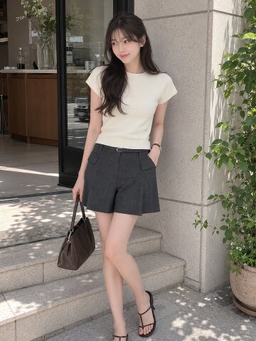 플랩 장식 숏 퀼로트 팬츠 