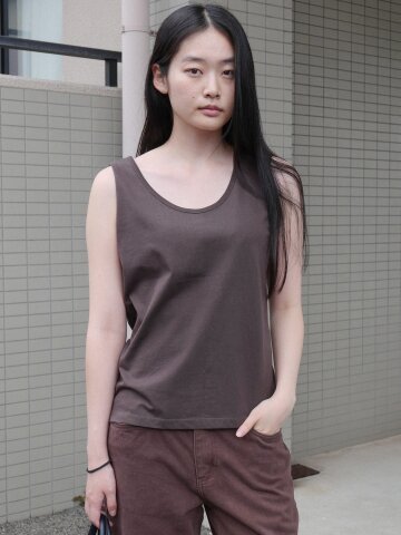 Boxy Fit Cotton Sleeveless Tee_BROWN