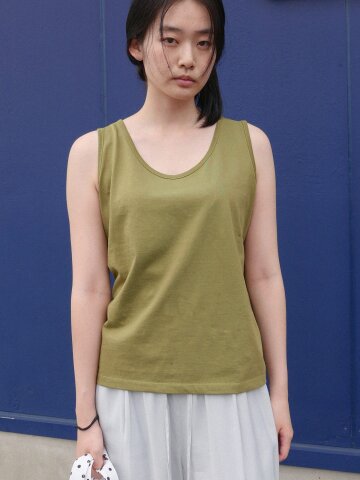 Boxy Fit Cotton Sleeveless Tee_OLIVE