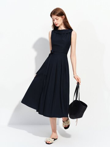 WD_Sleeveless fit pleated dress_NAVY