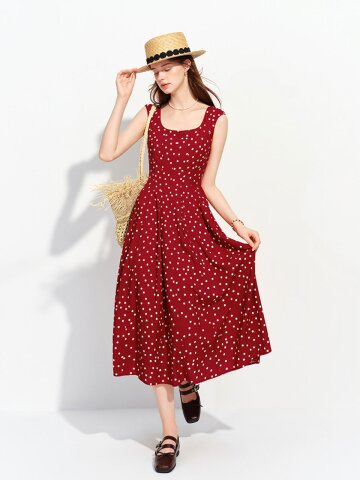 WD_Polka dot flare midi dress_RED