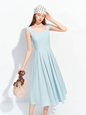 WD_Square neck flare midi dress_BLUE