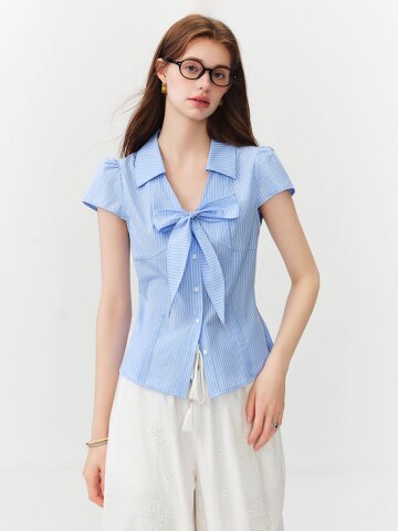 WD_Stripe short sleeve blouse_BLUE