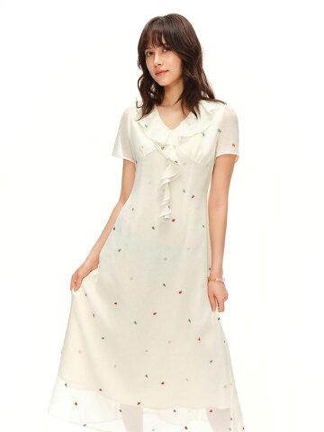 AR_Embroidery frill v-neck dress