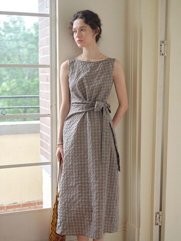 SR_Texture plaid tie dress