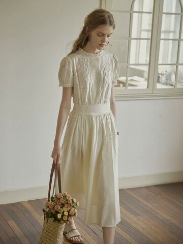 PM_Lace trim embroidery pleated dress