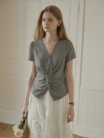 PM_Twist gingham blouse