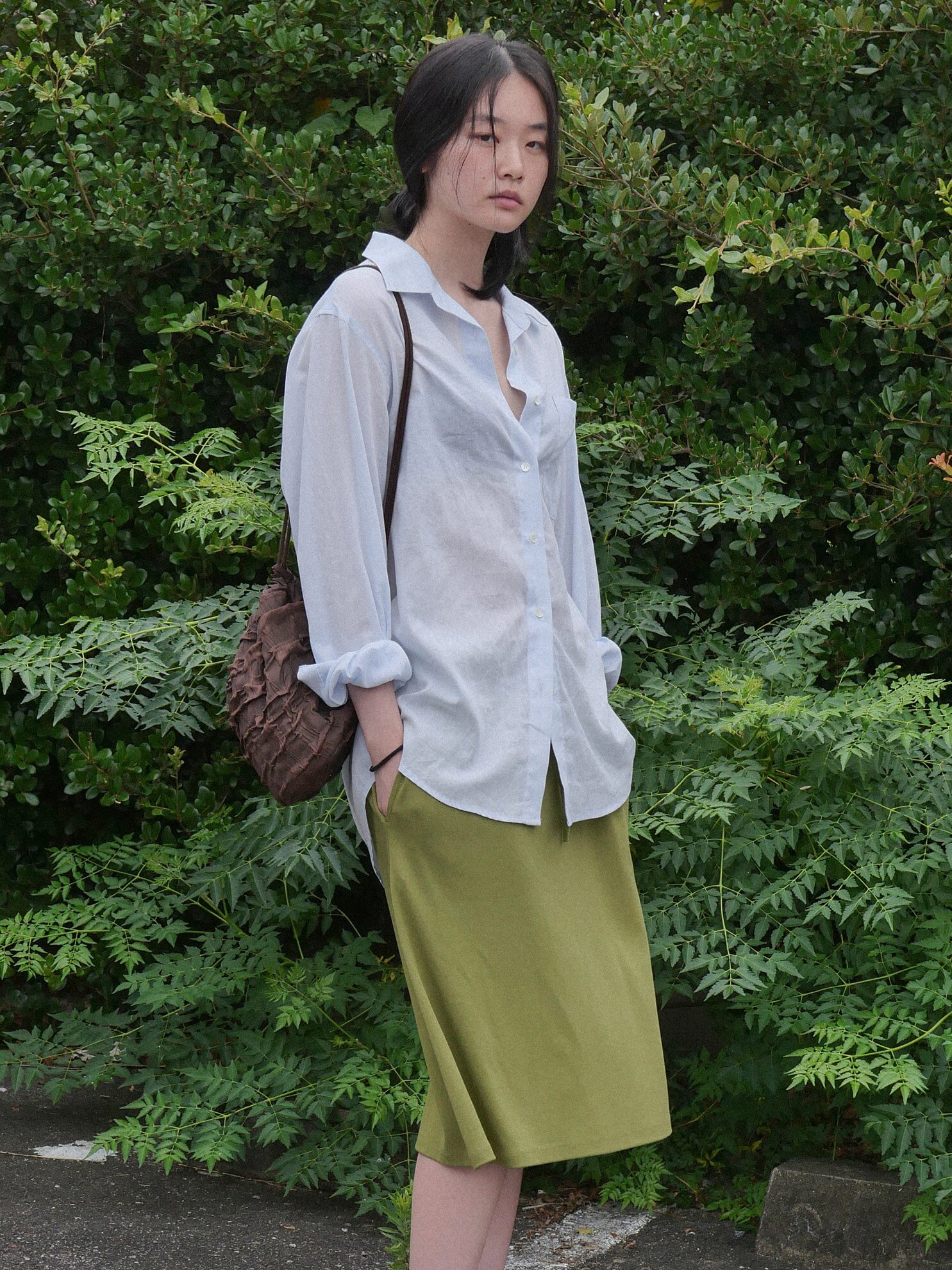 LOOSE FIT GAUZE FABRIC SHIR_SKY BLUE