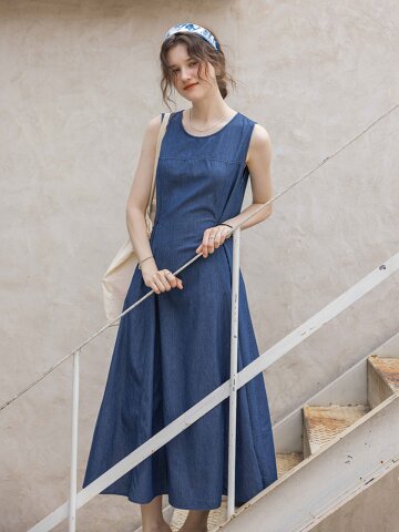 DA_Washed denim split dress