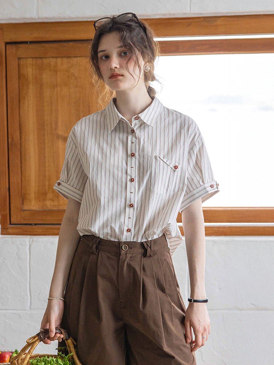 DA_Color-block patchwork shirt_2color