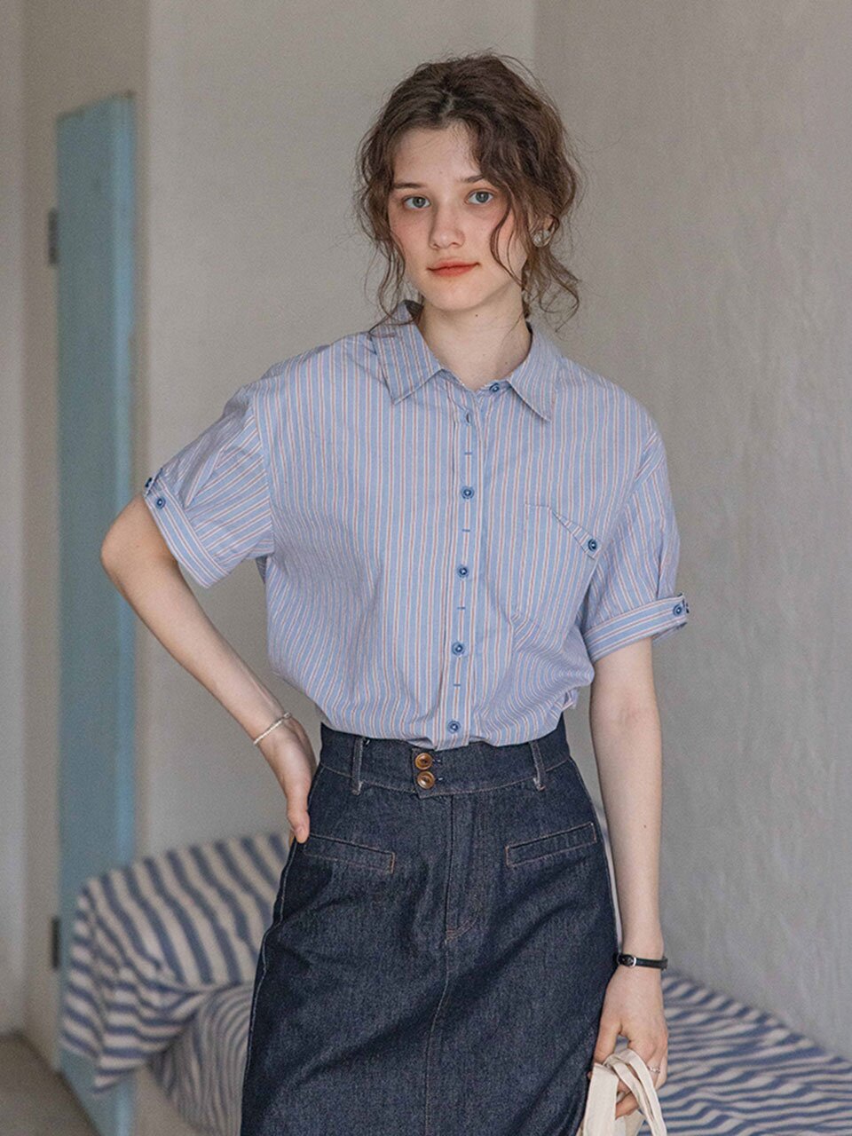 DA_Color-block patchwork shirt_2color