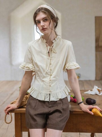 DA_Ruffled tie waist blouse_2color