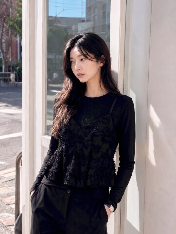 뷔스티에 레이어드 롱 슬리브 티셔츠 