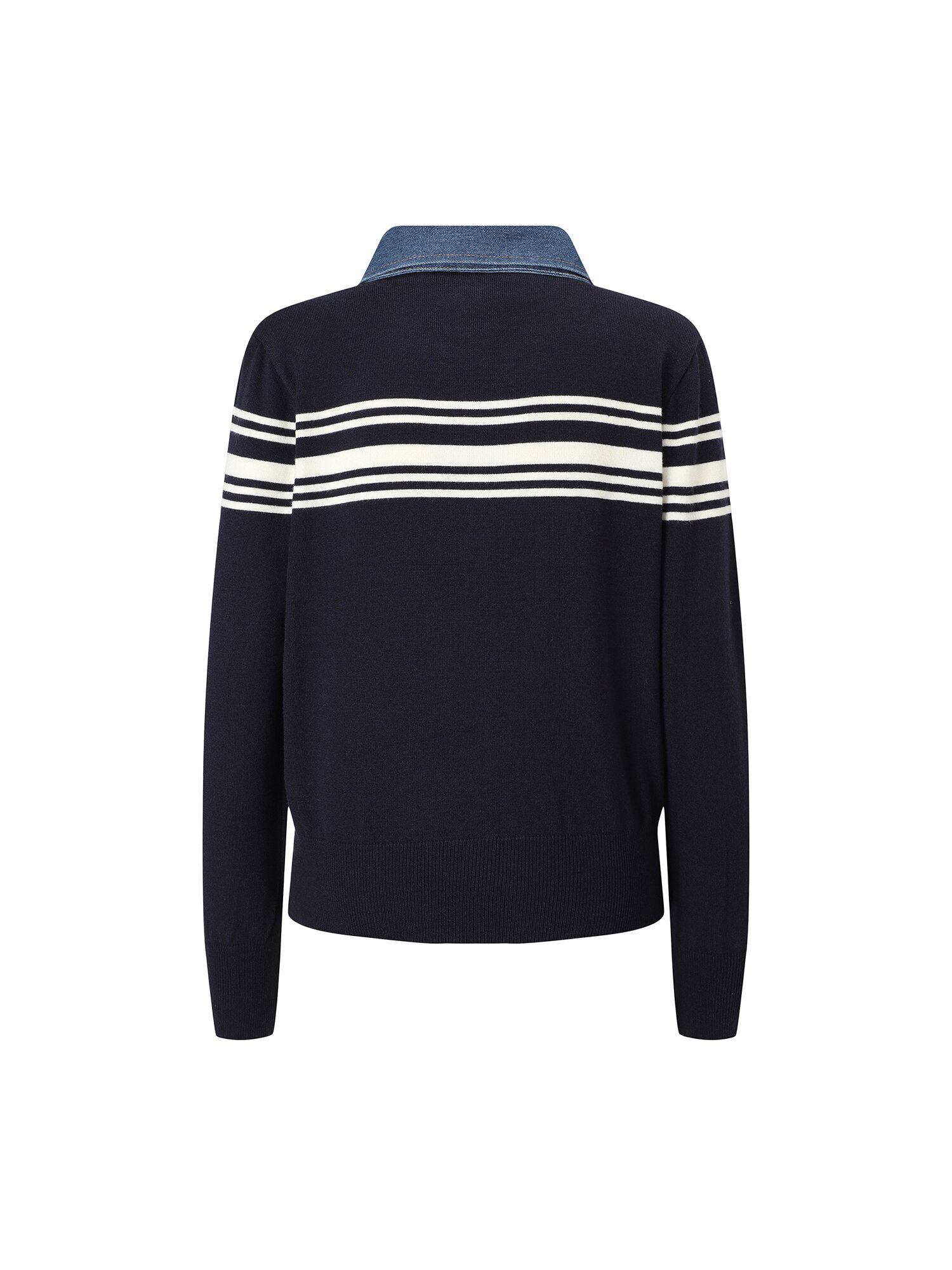 데님 칼라 스트라이프 니트 가디건 (NAVY)