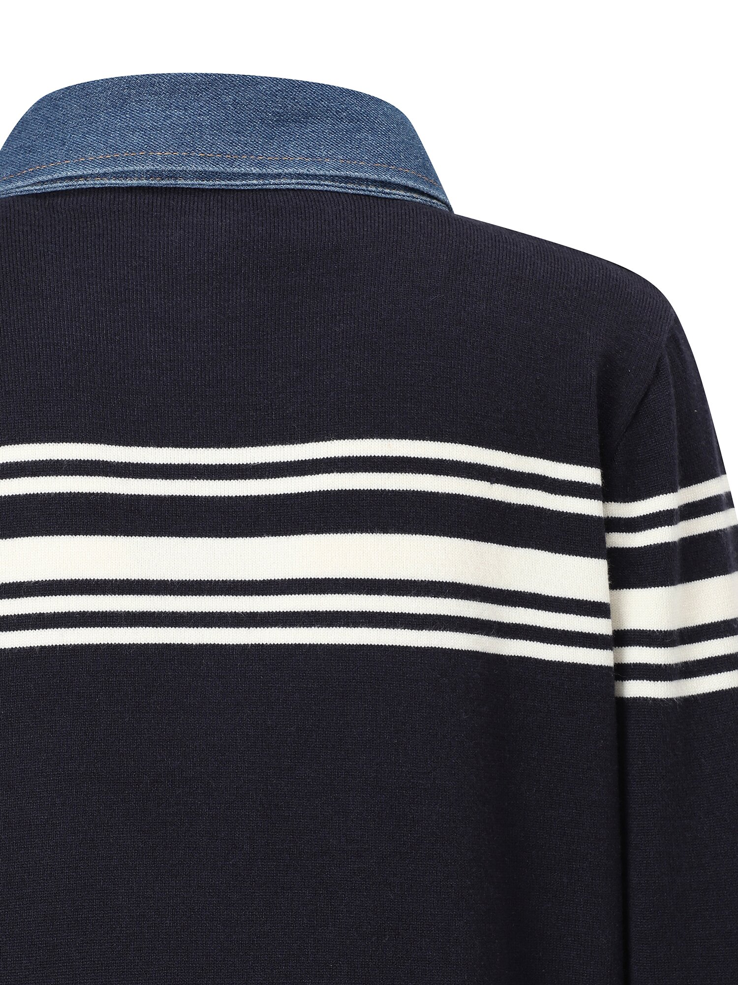 데님 칼라 스트라이프 니트 가디건 (NAVY)