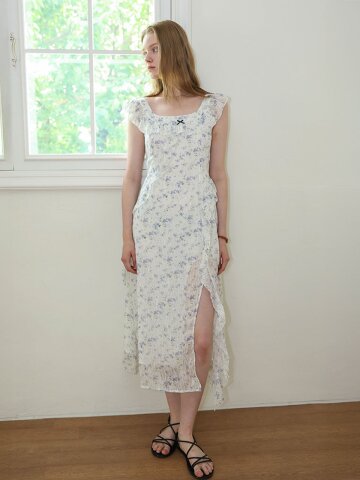 DD_Floral ruffle trim dress_WHITE
