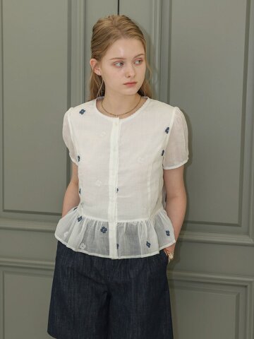 DD_Floral embroidery peplum shirt_WHITE