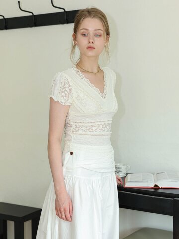 DD_Lace patchwork short sleeve top_IVORY