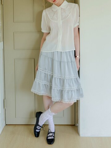 Cest_Layered lace tiered skirt_GRAY