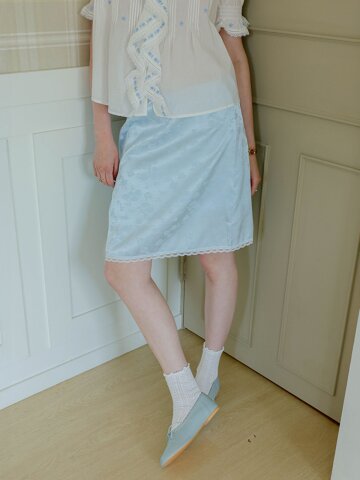 Cest_Floral jacquard mini skirt_BLUE