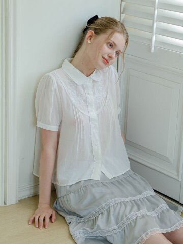 Cest_Embroidered sailor collar shirt_WHITE