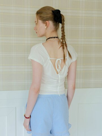 Cest_Back ribbon drape top_WHITE