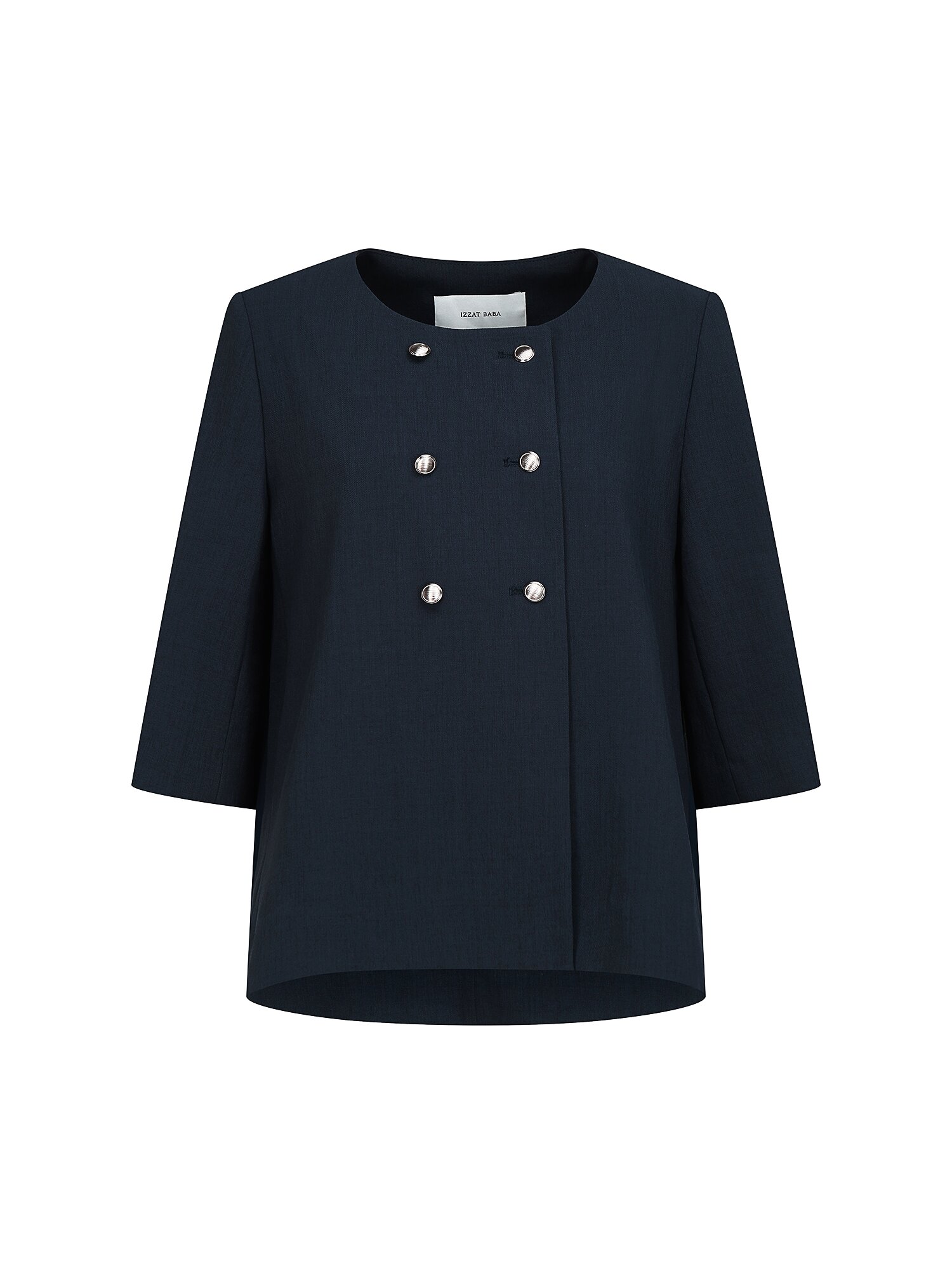 모던 플리츠 더블 라운드넥 재킷 (NAVY)