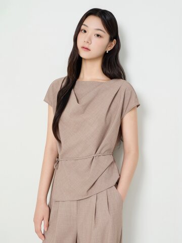 모던 언밸런스 카울넥 블라우스 