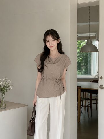 모던 언밸런스 카울넥 블라우스 