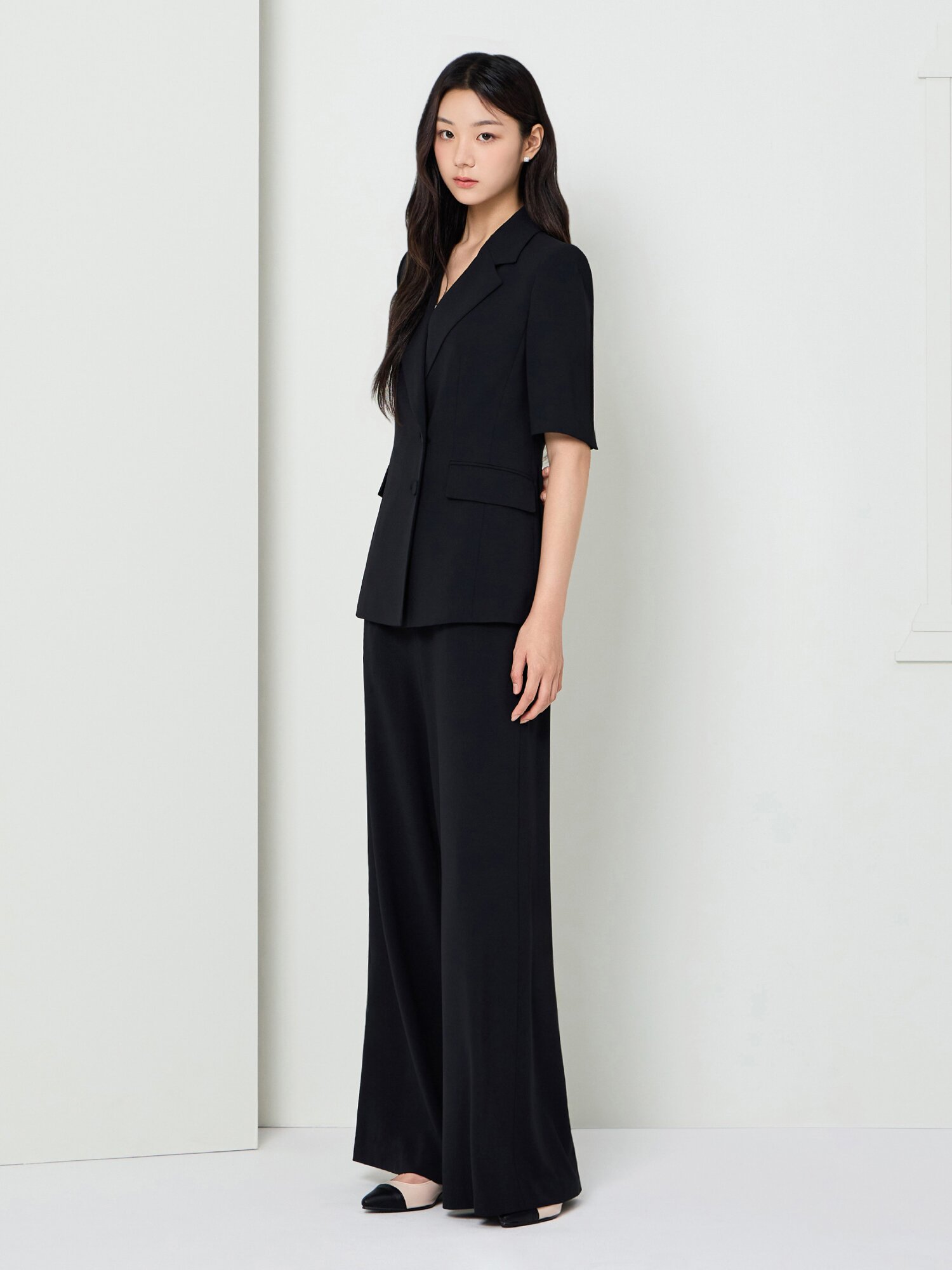 미니멀 하이 웨이스트 와이드 팬츠 (BLACK)