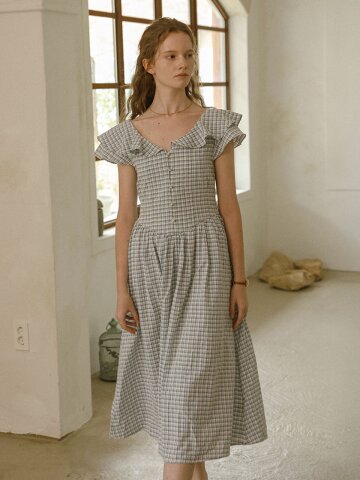 PM_Flutter sleeve gingham dress_BLUE