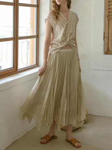 PM_Crinkle pleated long skirt_2color