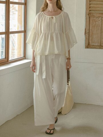 PM_Tie waist lounge pants_WHITE