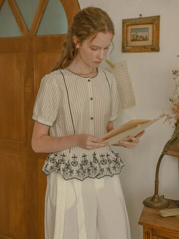 PM_Stripe embroidered peplum shirt_WHITE