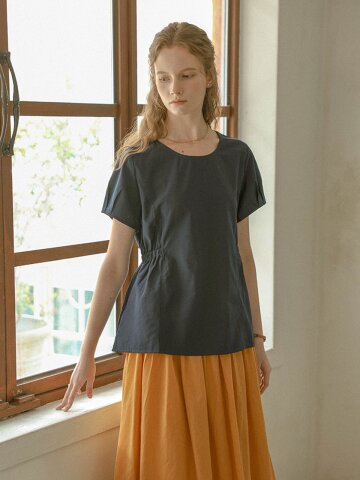 PM_Open back waist cinched blouse_NAVY