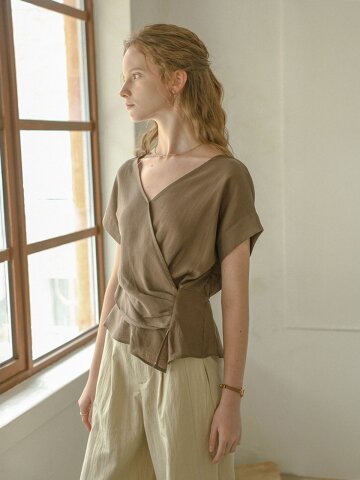 PM_Wrap peplum blouse_BROWN